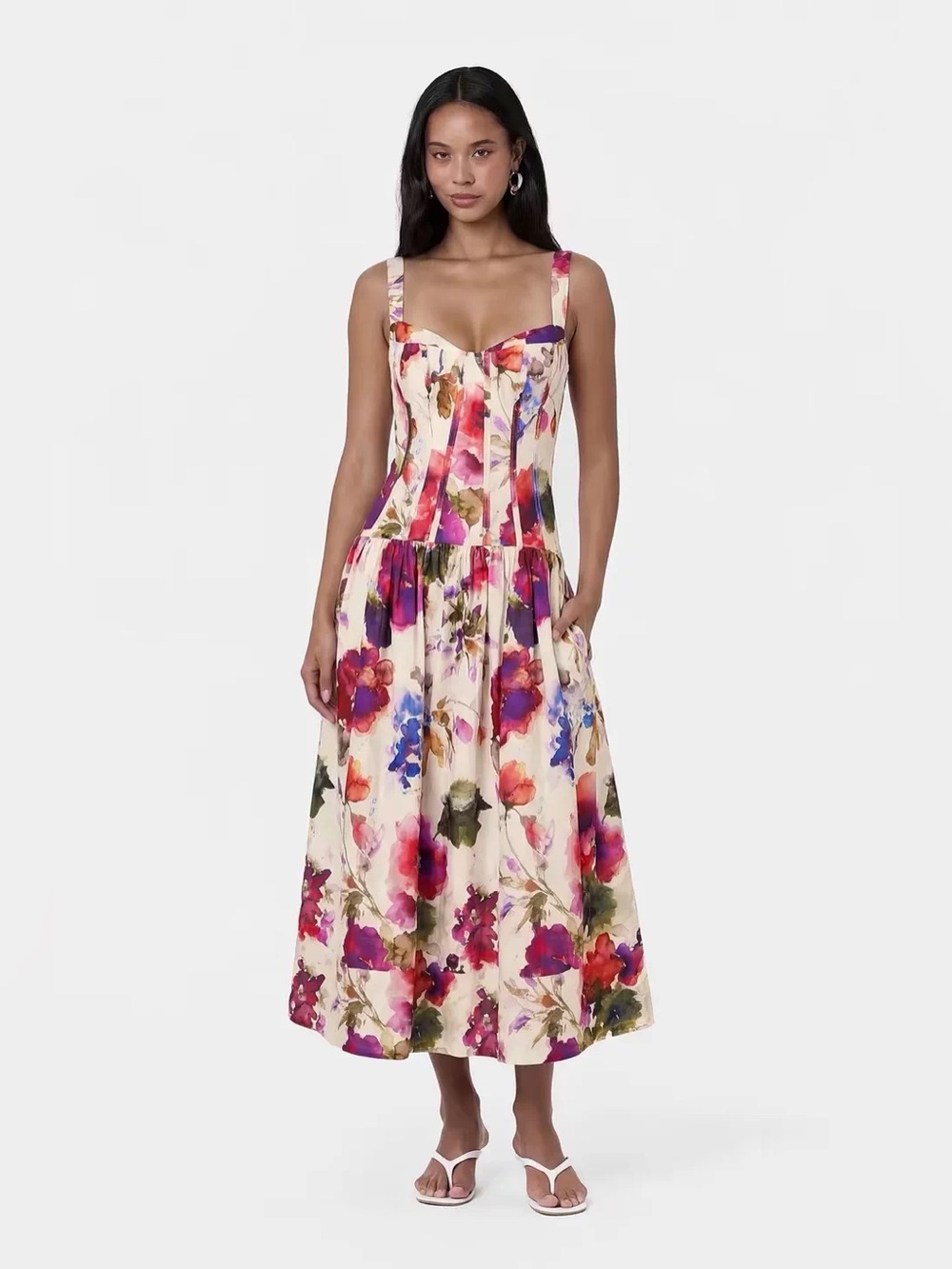 Nicholas Valerie Purple & Red Rose Floral Printed Midi Dress NWOT